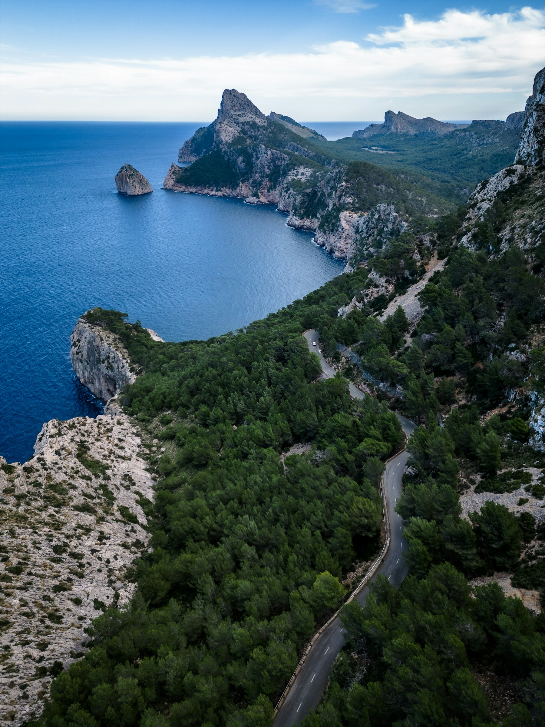 A winding coastal road above the Mediterranean in Mallorca